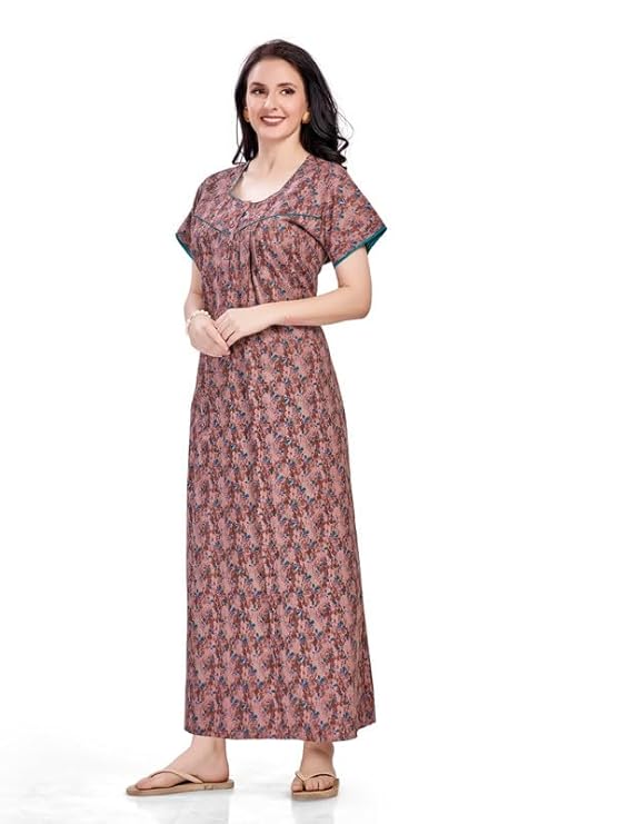 Women's Cotton Printed Nighty Night Gown Maxi | Nighty Dress with Pocket, Super Soft Comfortable | Rajasthani and Jaipuri Gown Maxi