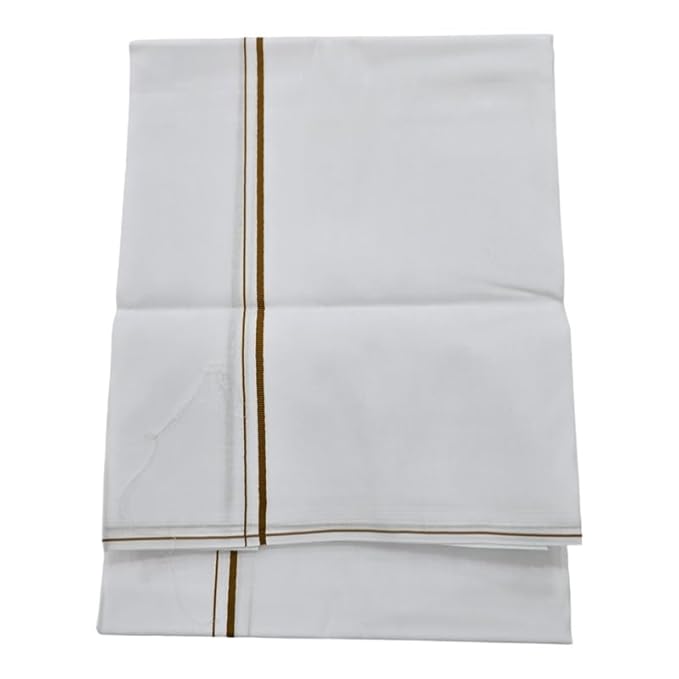 Pure Cotton White Dhoti With Colored Small Border for Men's | Dhoti for Pooja, Weddings and Other Festive Occasions - Size- 4 Mulam (2.0 MTR)