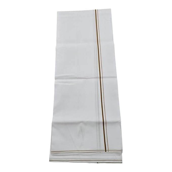 Pure Cotton White Dhoti With Colored Small Border for Men's | Dhoti for Pooja, Weddings and Other Festive Occasions - Size- 4 Mulam (2.0 MTR)