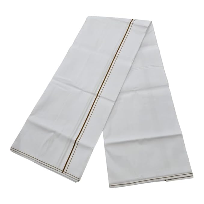 Pure Cotton White Dhoti With Colored Small Border for Men's | Dhoti for Pooja, Weddings and Other Festive Occasions - Size- 4 Mulam (2.0 MTR)
