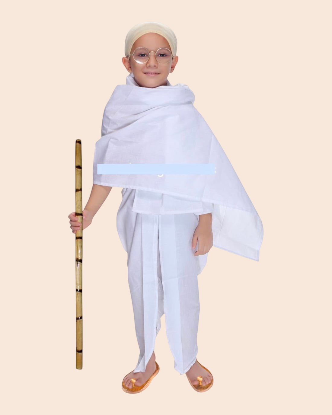 Kids Mahatma Gandhi Fancy Dress Costume – White Dhoti and Shawl Freedom Fighter Look