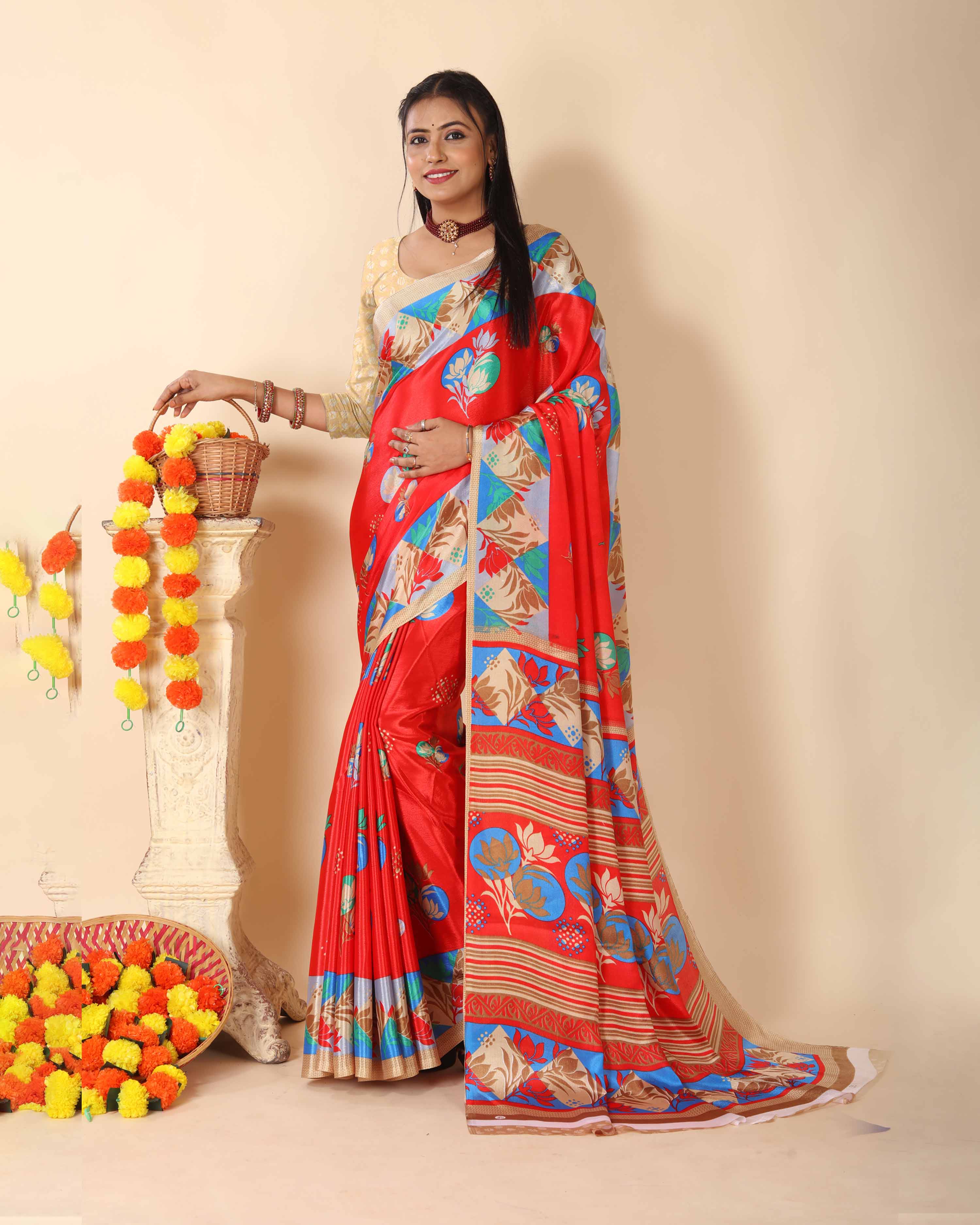 Women's Turkey Silk Print Saree and Unstitched Blouse Piece | Saree for Women | Perfect for Office work Saree | COMBO of 2 |