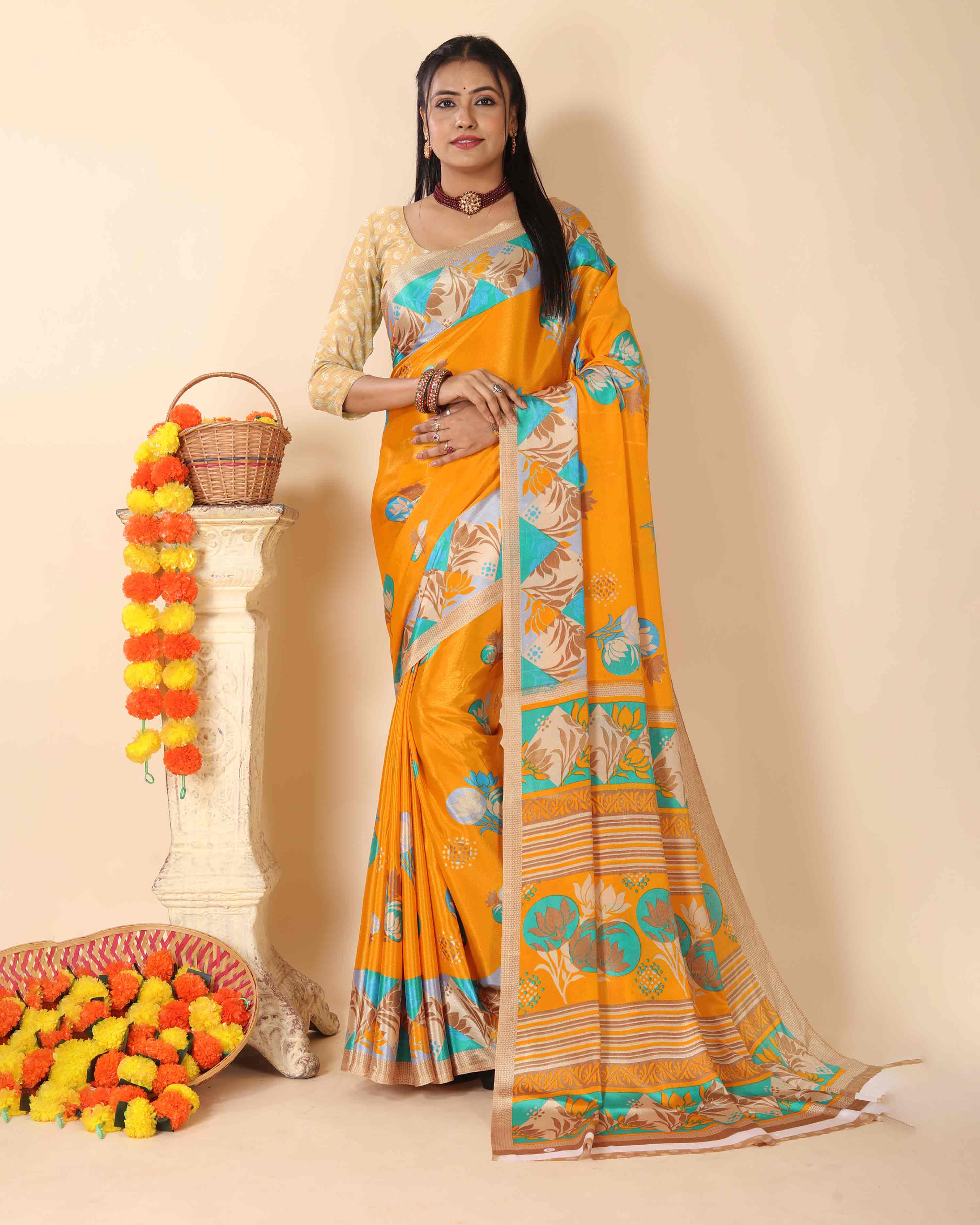 Women's Turkey Silk Print Saree and Unstitched Blouse Piece | Saree for Women | Perfect for Office work Saree | COMBO of 2 |