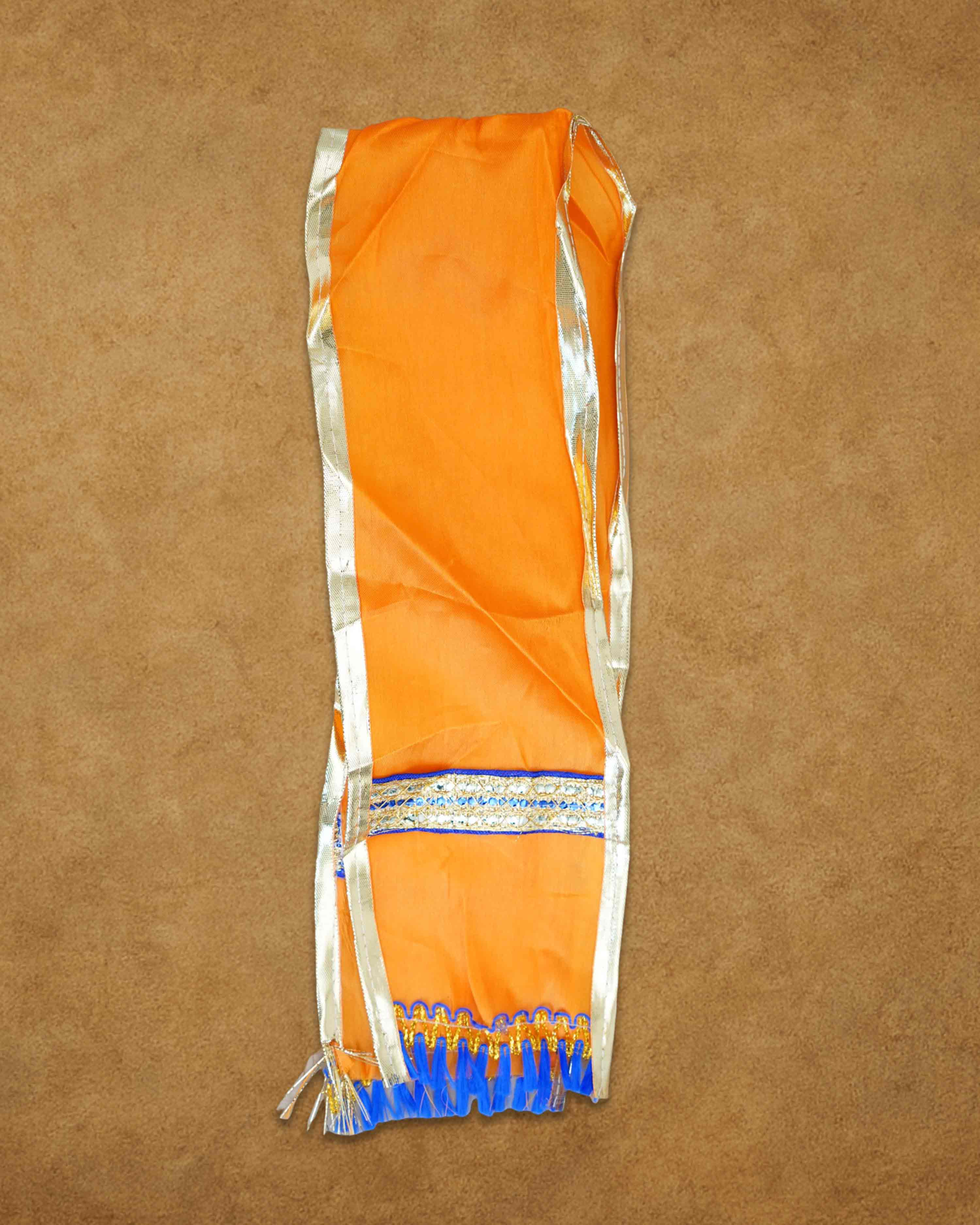 Ganesh Ji & Standing Krishna Idol Panchakacham Dhoti Towel Dress Set Orange