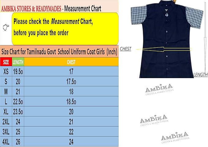 Government School Uniform - OverCoat For Girls | Solid Uniform Waistcoat for Girls | Coat for Students | Refer to The Size Chart in The Product Image Before Ordering