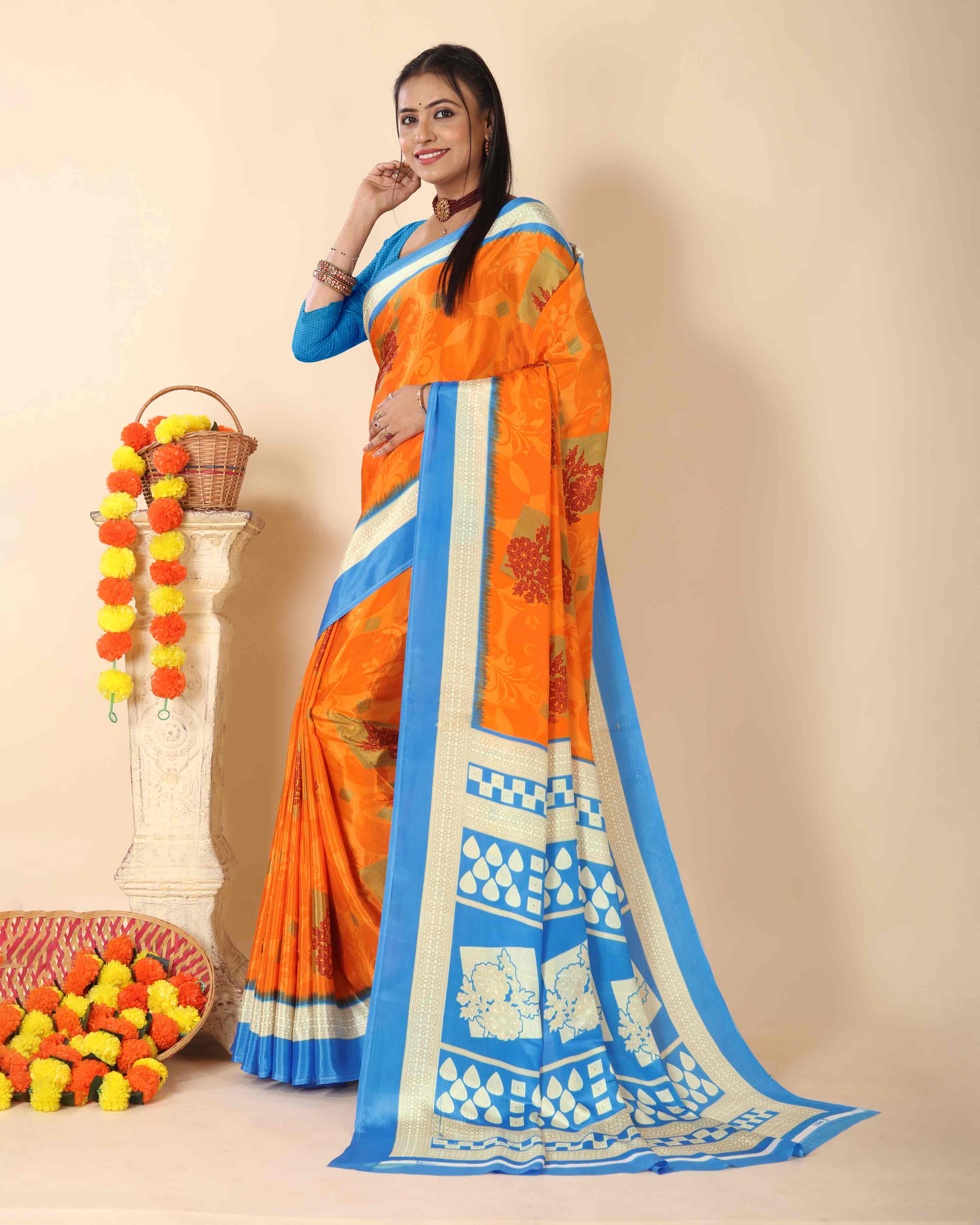 Women's Turkey Silk Print Saree and Unstitched Blouse Piece | Saree for Women | Perfect for Office work Saree | COMBO of 2 |