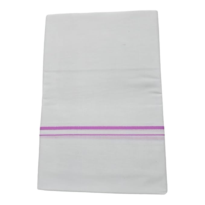 Pure Cotton White Dhoti With Colored Small Border for Men's | Dhoti for Pooja, Weddings and Other Festive Occasions - Size- 4 Mulam (2.0 MTR)
