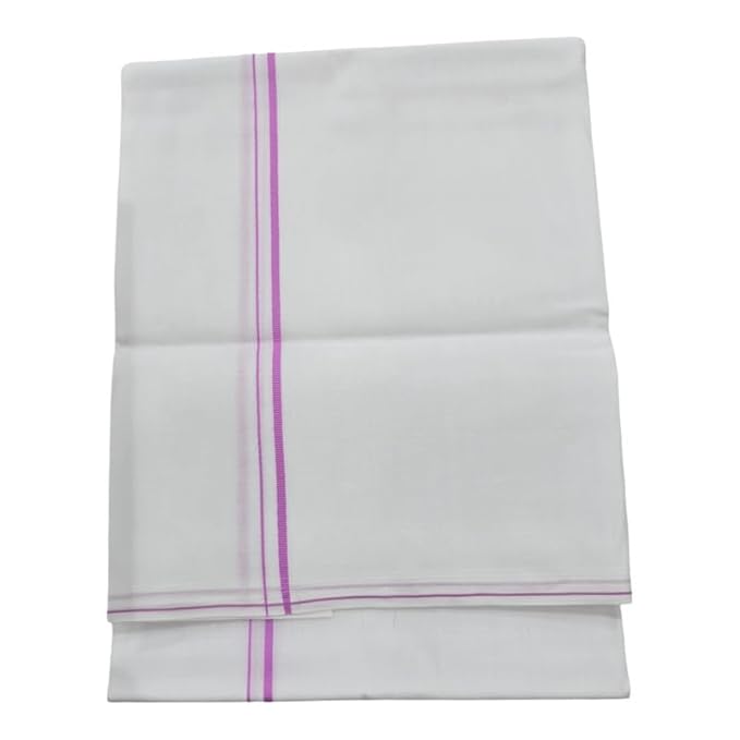 Pure Cotton White Dhoti With Colored Small Border for Men's | Dhoti for Pooja, Weddings and Other Festive Occasions - Size- 4 Mulam (2.0 MTR)