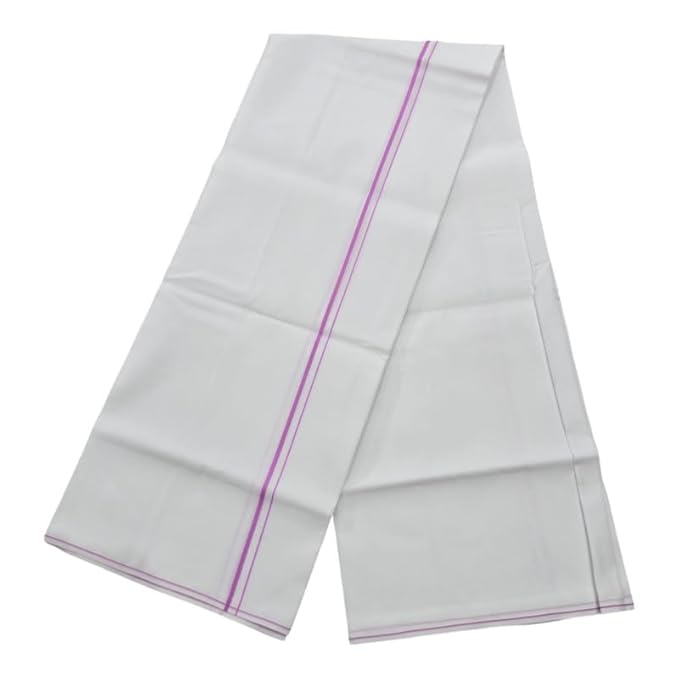 Pure Cotton White Dhoti With Colored Small Border for Men's | Dhoti for Pooja, Weddings and Other Festive Occasions - Size- 4 Mulam (2.0 MTR)