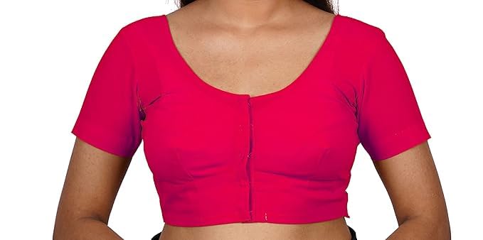 Women's Round Neck Cotton Stretchable Short Sleeves Readymade Saree Blouse | Regular Wear Plain Blouse for Women Stylish