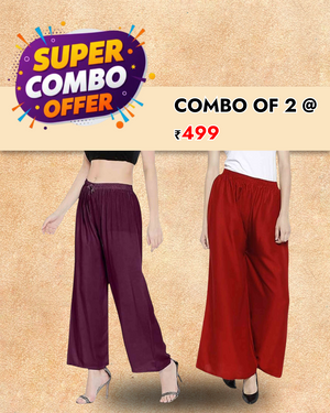 Women's Relaxed Cotton Rayon Palazzo | Regular Fit Palazzo Pants | Solid Relaxed Bottom Pants for Women & Girls combo