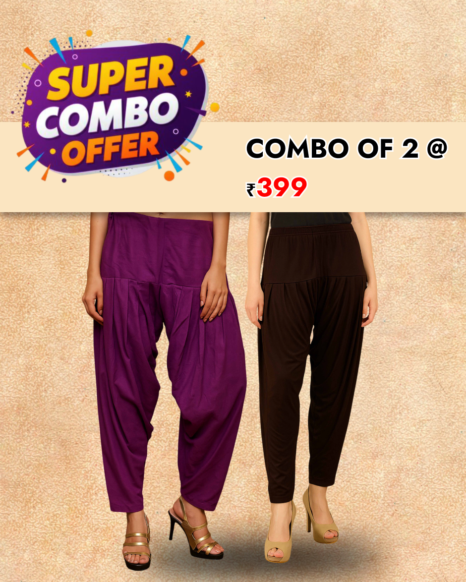 Women's and Girl's Cotton Rayon Regular Cotton Fit Patiyala Pants Rayon Solid Embroidered | Relaxed Bottom Pants | Random Colours (COMBO OF 2)