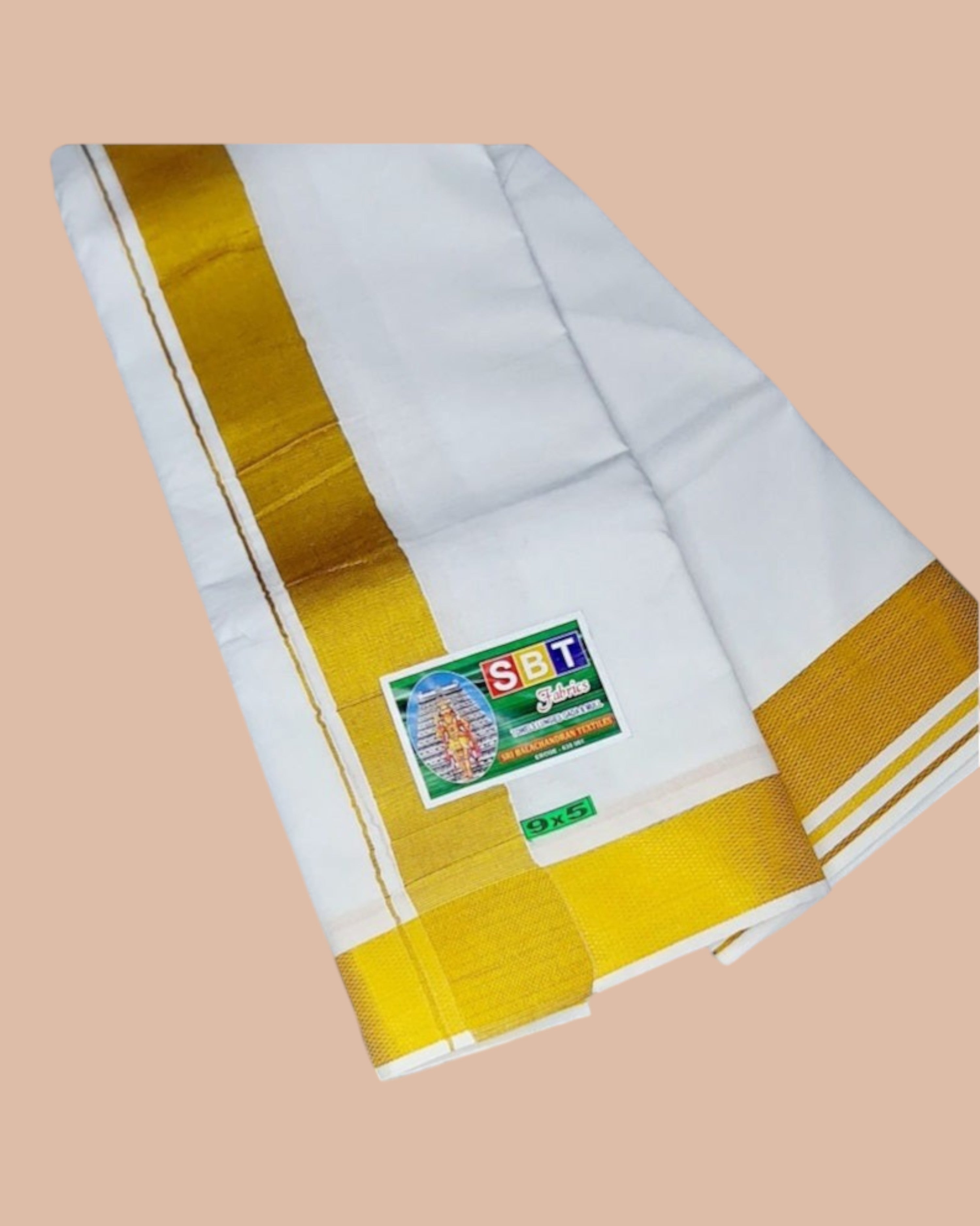 Cotton Mens Panjakejam White Dhoti With Gold Border & Towel set [9 X 5]