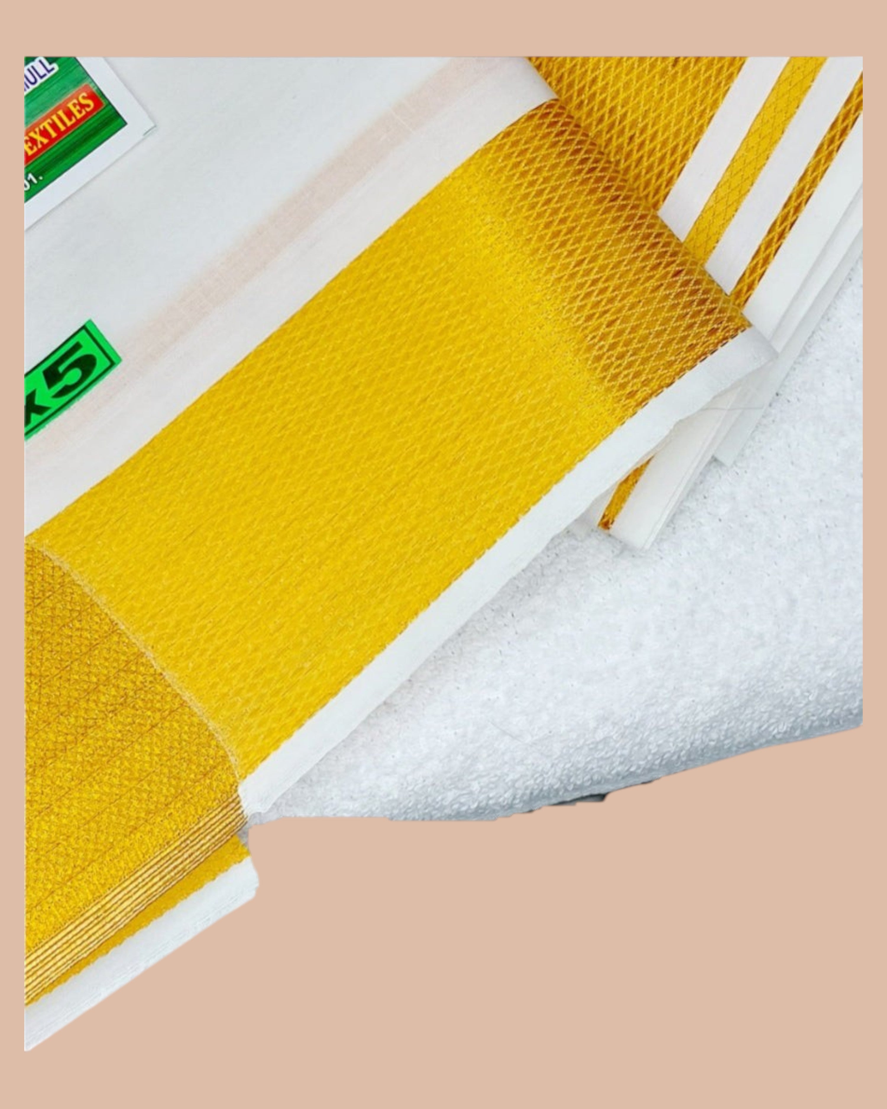 Cotton Mens Panjakejam White Dhoti With Gold Border & Towel set [9 X 5]