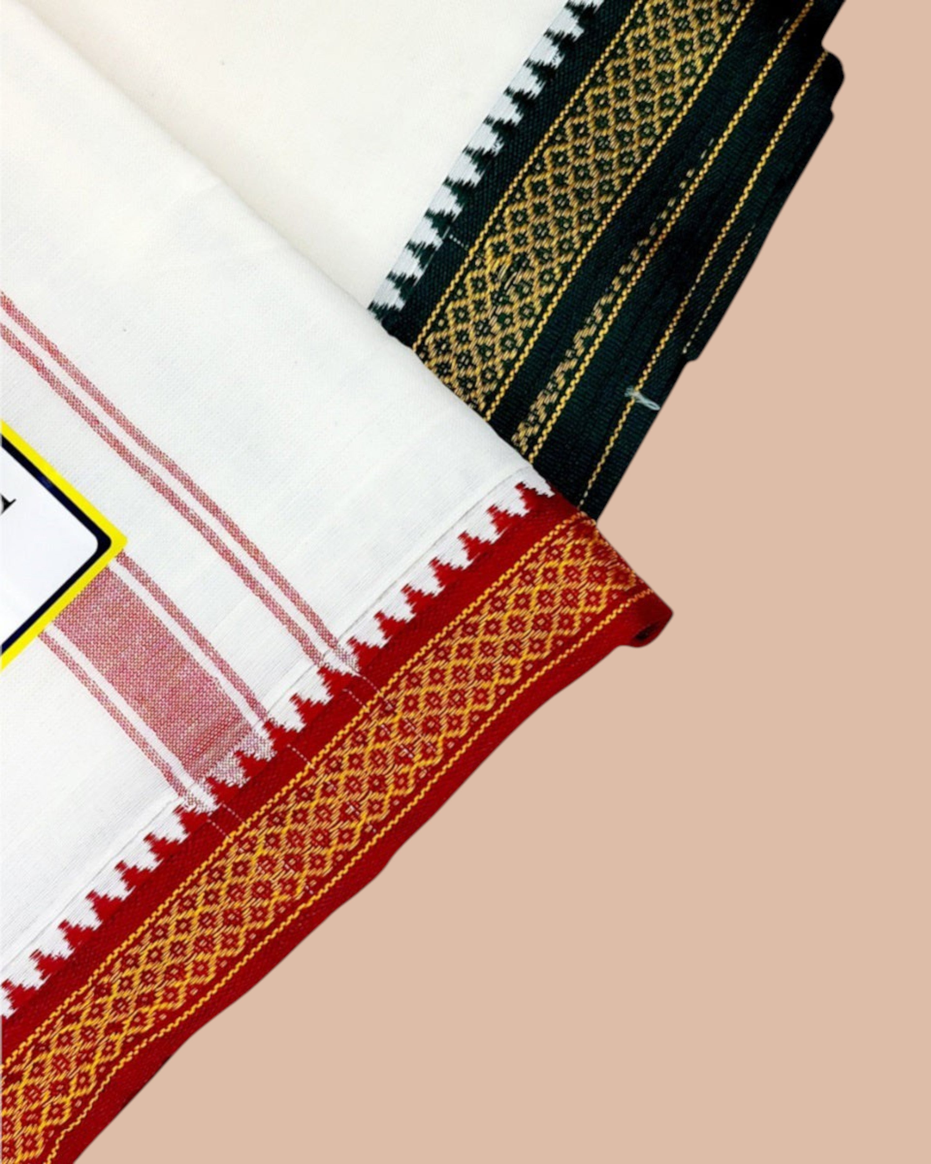 Cotton Mens Panjakejam White Dhoti Mayil Kan Border & Towel set [9 X 5]