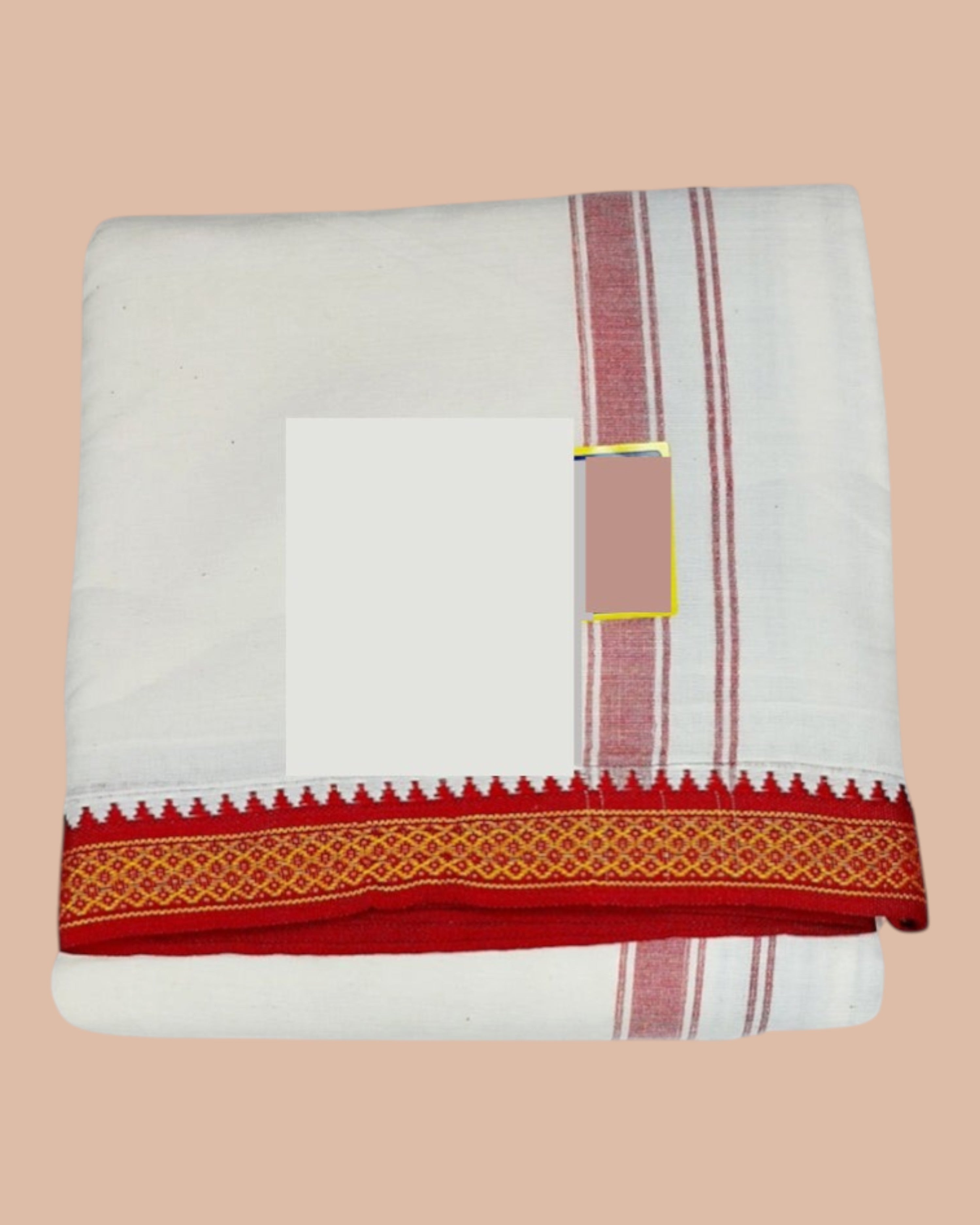Cotton Mens Panjakejam White Dhoti Mayil Kan Border & Towel set [9 X 5]
