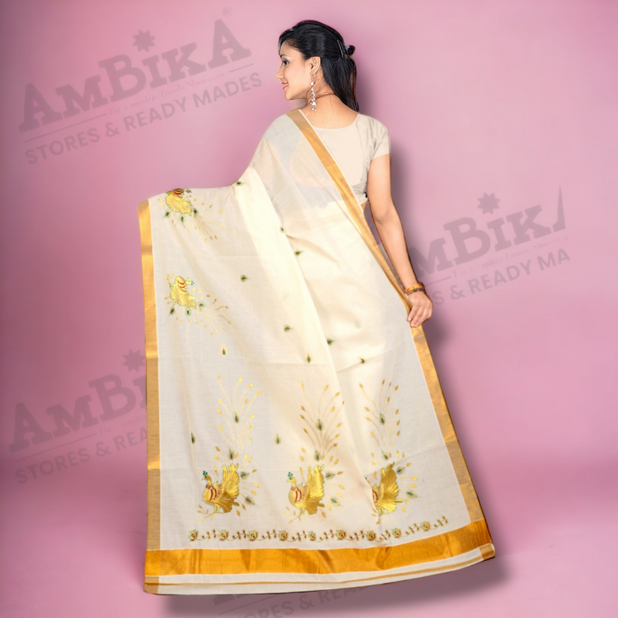 Buy THE52 Printed, Solid/Plain Kasavu Cotton Silk Multicolor Sarees Online  @ Best Price In India | Flipkart.com