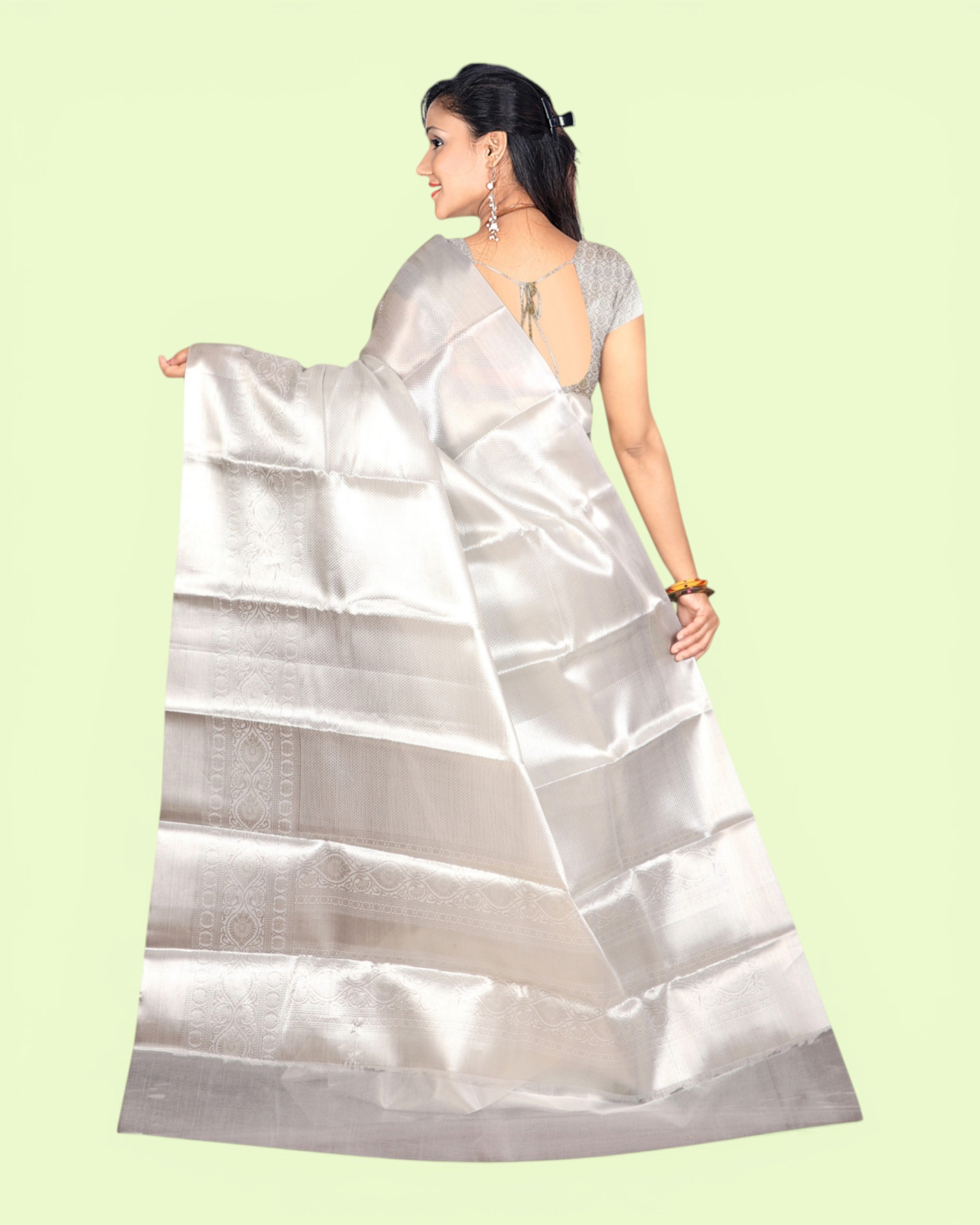 Women's Heavy Tissue Silk Silver Zari Saree with Blouse Piece