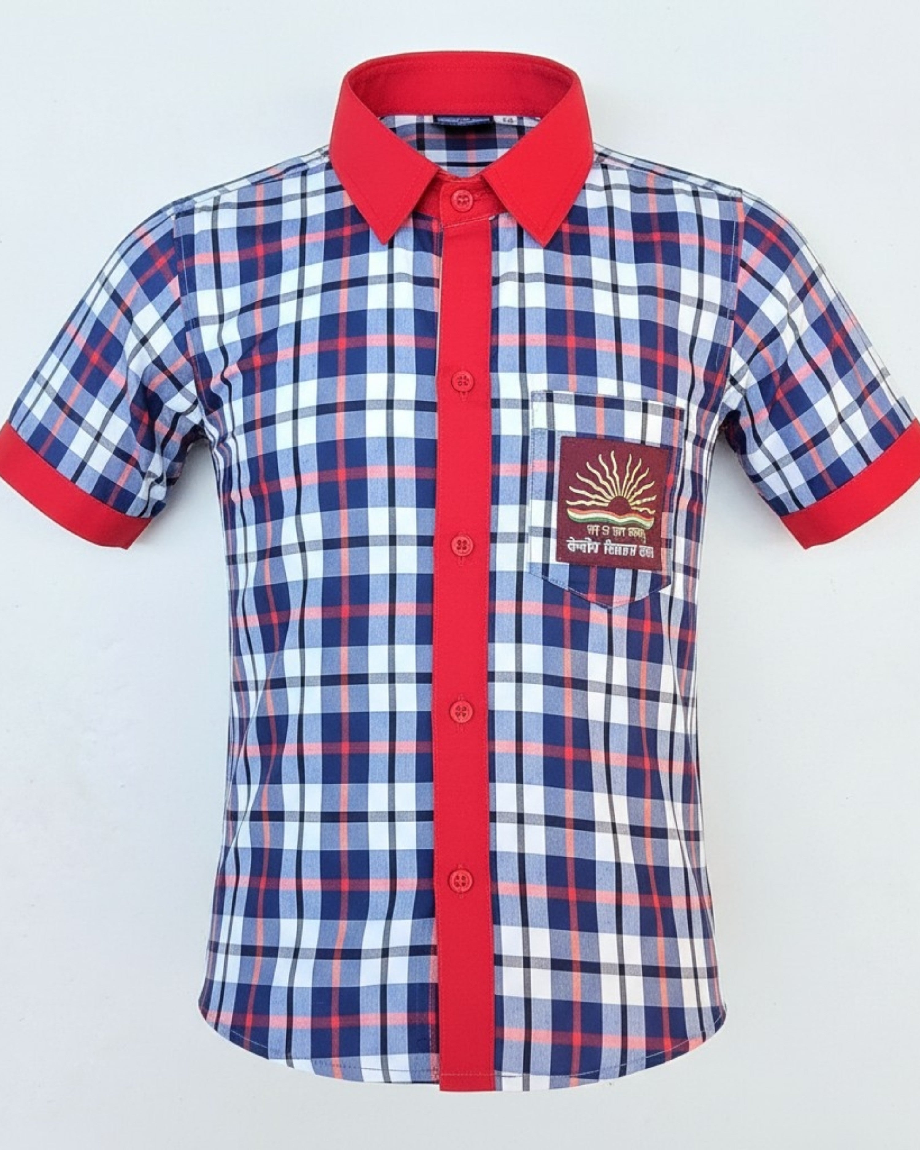 Kendriya Vidyalaya School Uniform Shirt, Half Sleeves, Red & White Check, Cotton Blend, for Boys Class 6 to 12