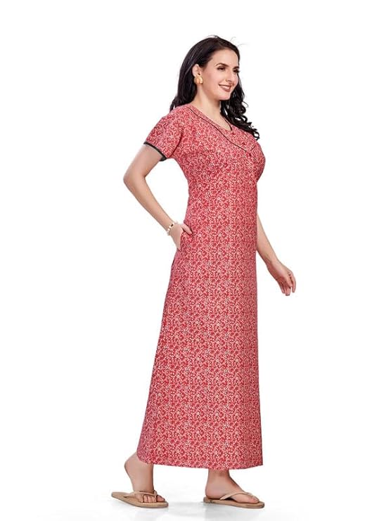 Women's Cotton Printed Nighty Night Gown Maxi | Nighty Dress with Pocket, Super Soft Comfortable | Rajasthani and Jaipuri Gown Maxi