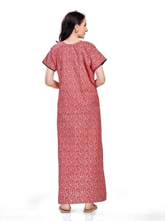 Women's Cotton Printed Nighty Night Gown Maxi | Nighty Dress with Pocket, Super Soft Comfortable | Rajasthani and Jaipuri Gown Maxi