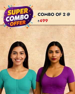 Women's 100% Cotton Plain Readymade 2by2 Stitched Short Sleeves Blouse ll Saree Regular Wear Blouse,  (COMBO OF 2)