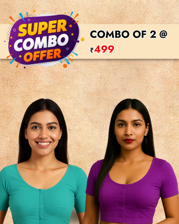Women's 100% Cotton Plain Readymade 2by2 Stitched Short Sleeves Blouse ll Saree Regular Wear Blouse,  (COMBO OF 2)