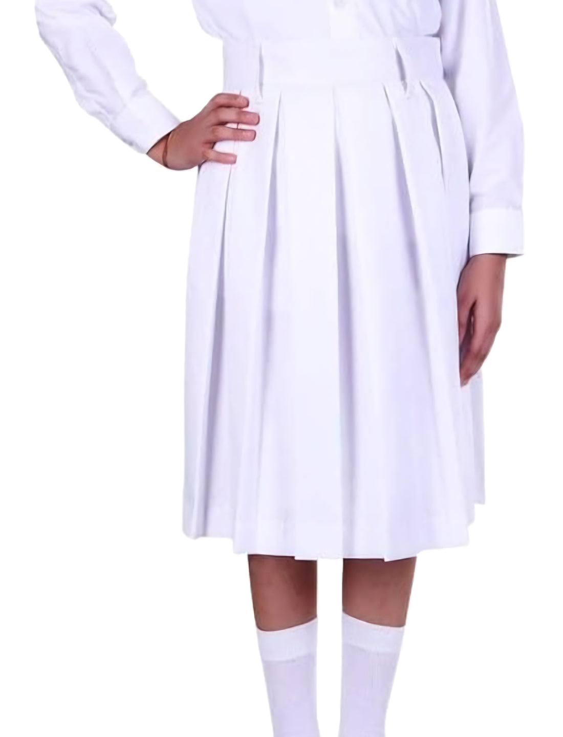 Girls Terrycot One Side Pleated Skirt, Girl's Skirt School Uniform , WHITE SKIRT