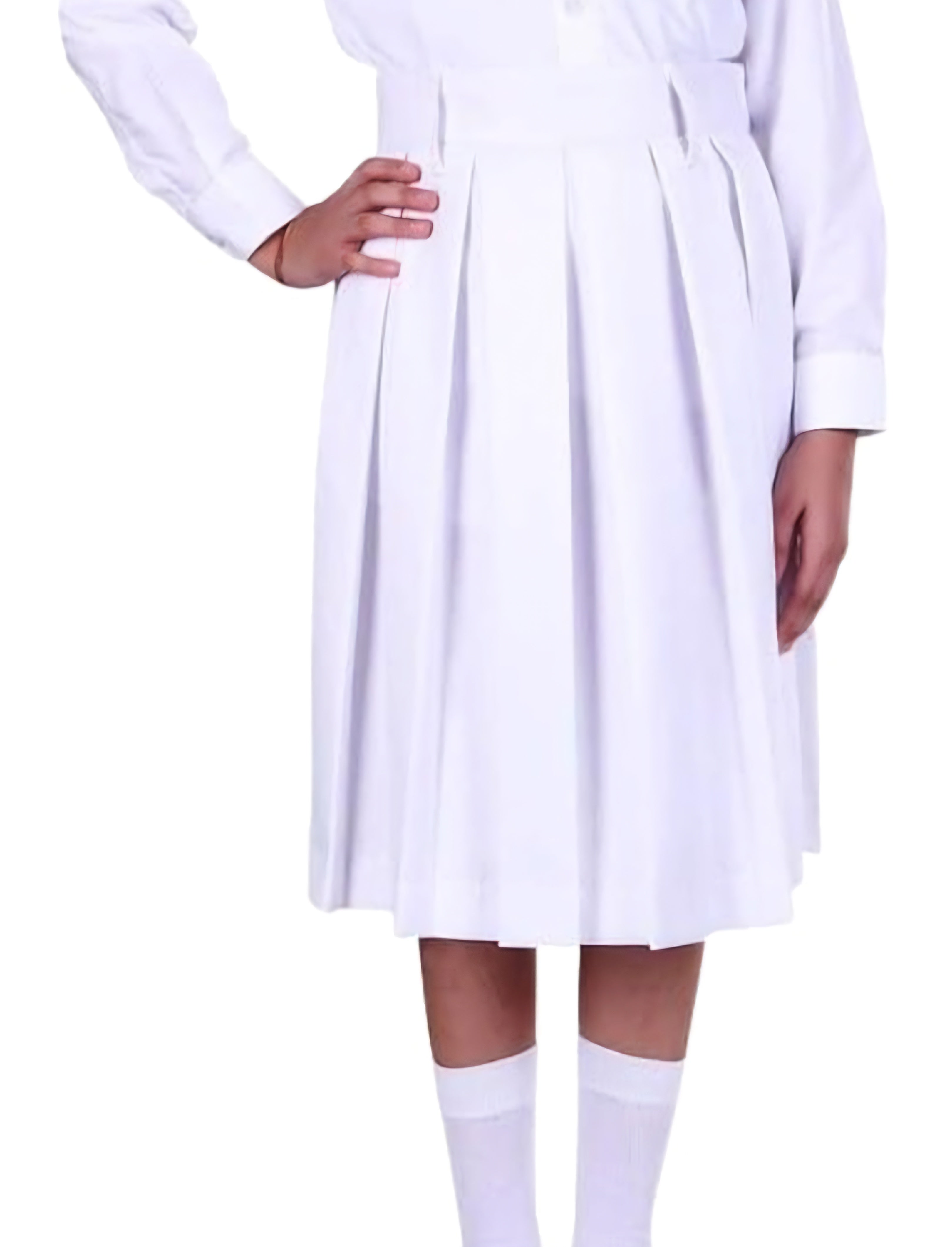 Girls Terrycot One Side Pleated Skirt, Girl's Skirt School Uniform , WHITE SKIRT