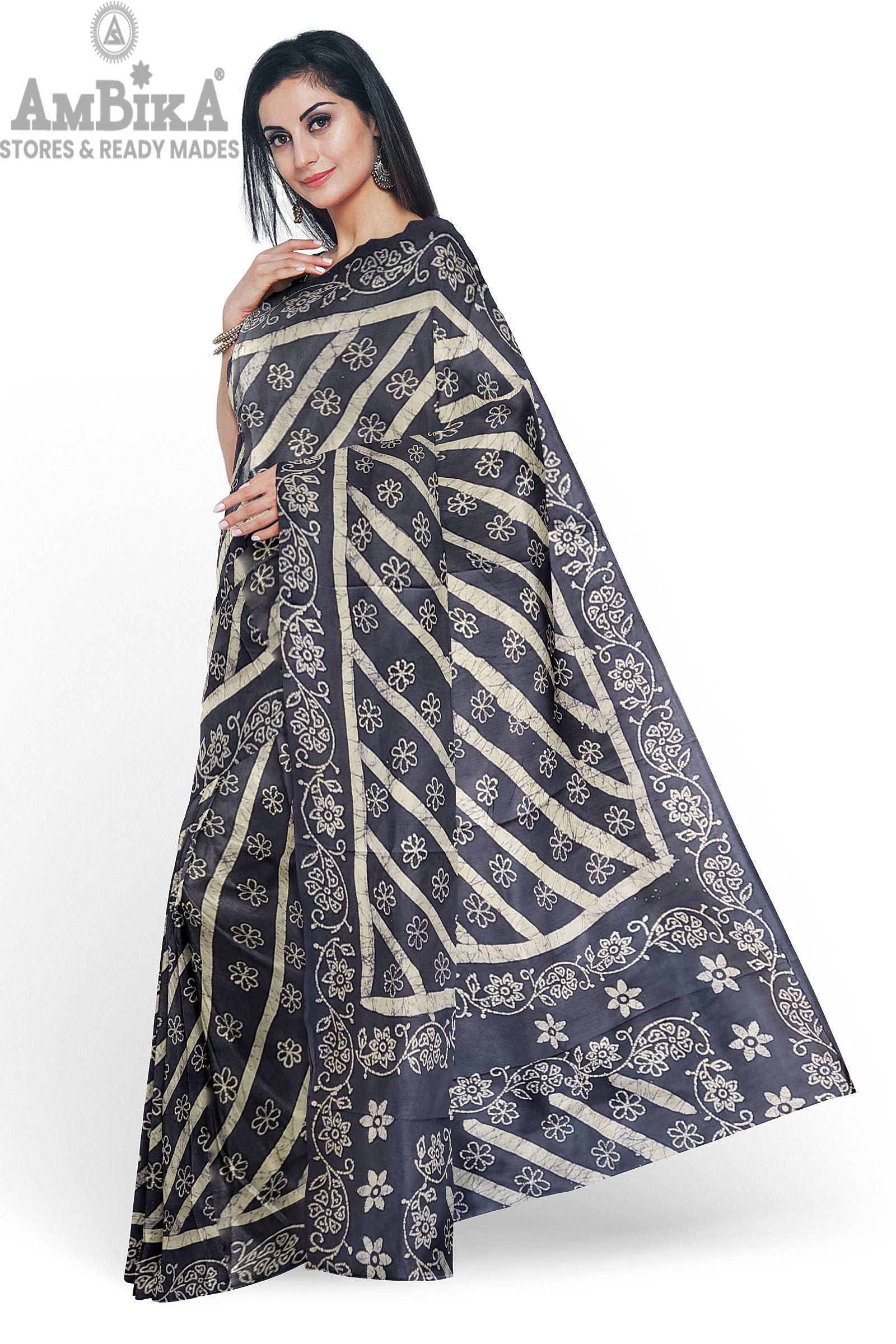 Women's Madurai Sungudi cotton saree -Hand Weaving and Wax Printed Unique Design without blouse Violet