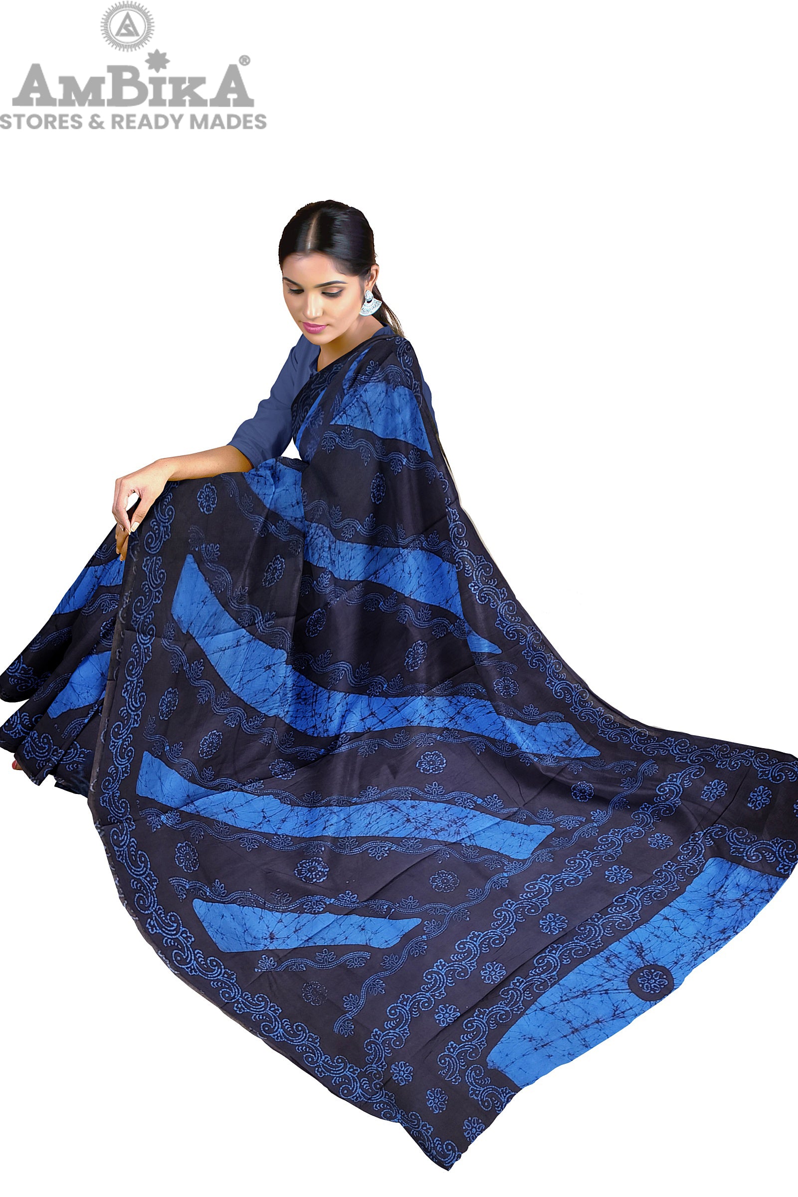 Women's Madurai Sungudi cotton saree -Hand Weaving and Wax Printed Unique Design without blouse Violet