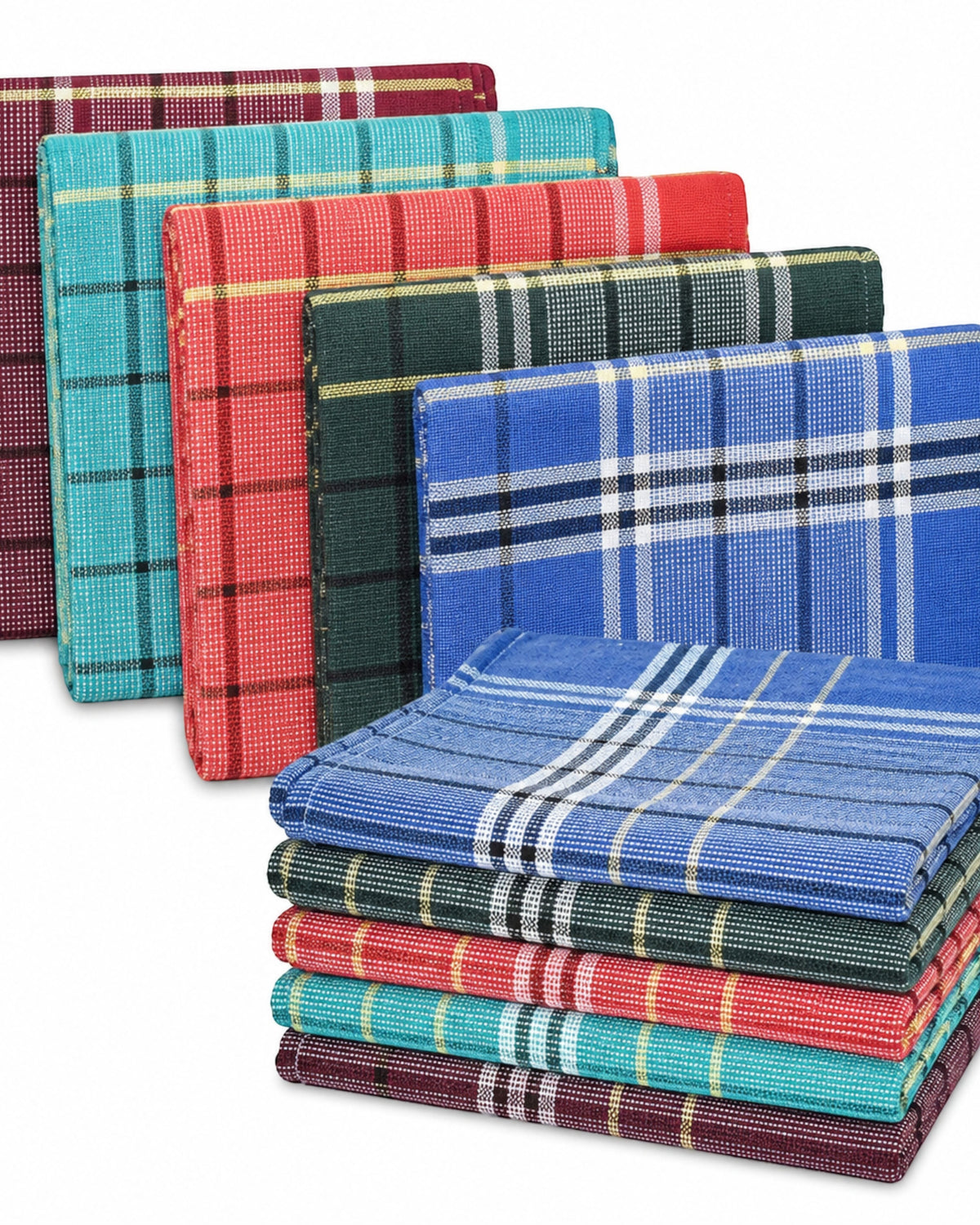 Ambika Stores pack of 5 multicolour checked pure cotton bath towels with a traditional twin-thread Eralai weave.