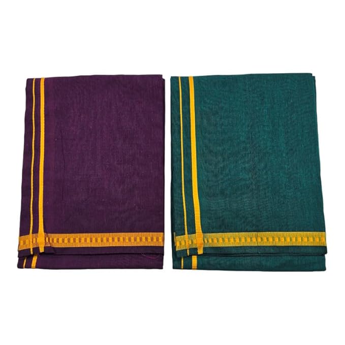Men’s Poly Cotton Single Colour Casual Style Thalapathi Border Dhoti’s for Men’s/Fine Quality Single Dhoti’s for Men | Pooja Wear Dhoti