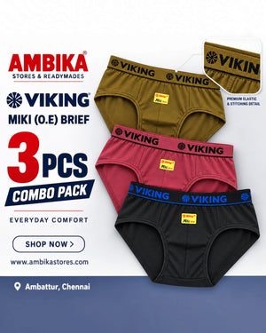 Viking Men's Cotton Brief (Outer Elastic Miki) (Pack of 3) – Assorted Colours