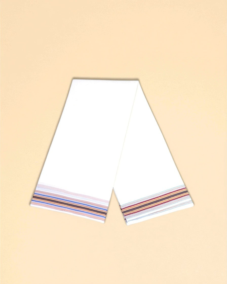 Men’s Cotton Panchakacham 9×5 with Big Ice Cream Border – Unbleached Off-White Dhoti & Towel Set, Dhoti 4 m, Towel 2.2 m