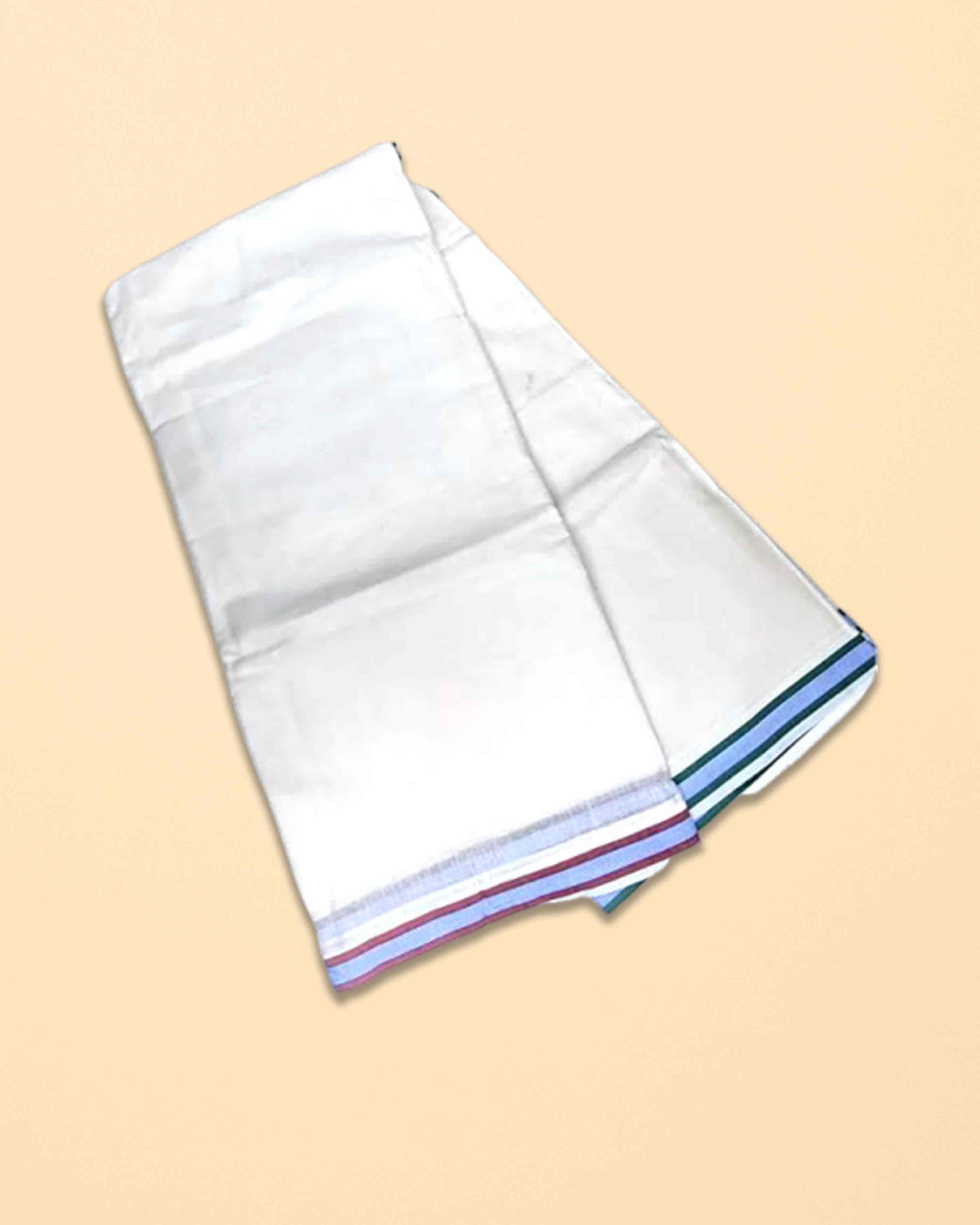 Men’s Cotton Panchakacham 9×5 – Small Ice Cream Border Dhoti & Towel Set