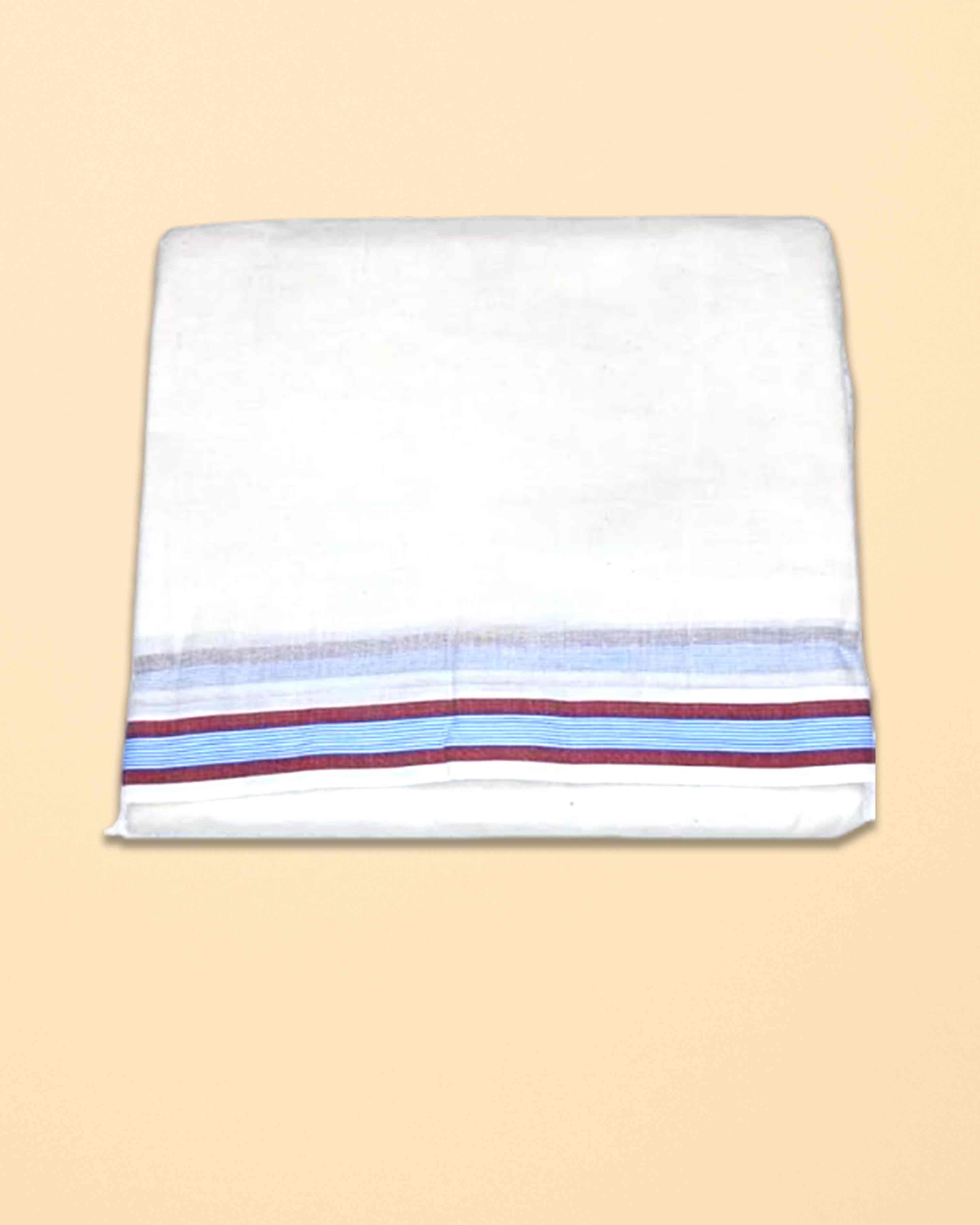 Men’s Cotton Panchakacham 9×5 – Small Ice Cream Border Dhoti & Towel Set