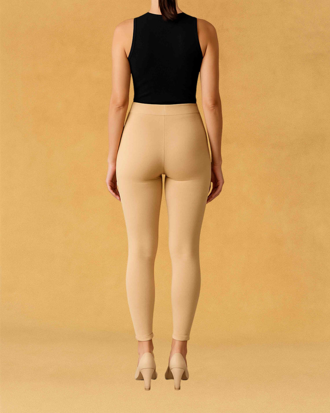 Slimz Solid Stretchable Skinny Fit Cotton Fabric Ankle Length Leggings for Women - Beige