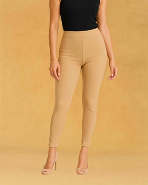 Slimz Solid Stretchable Skinny Fit Cotton Fabric Ankle Length Leggings for Women - Beige