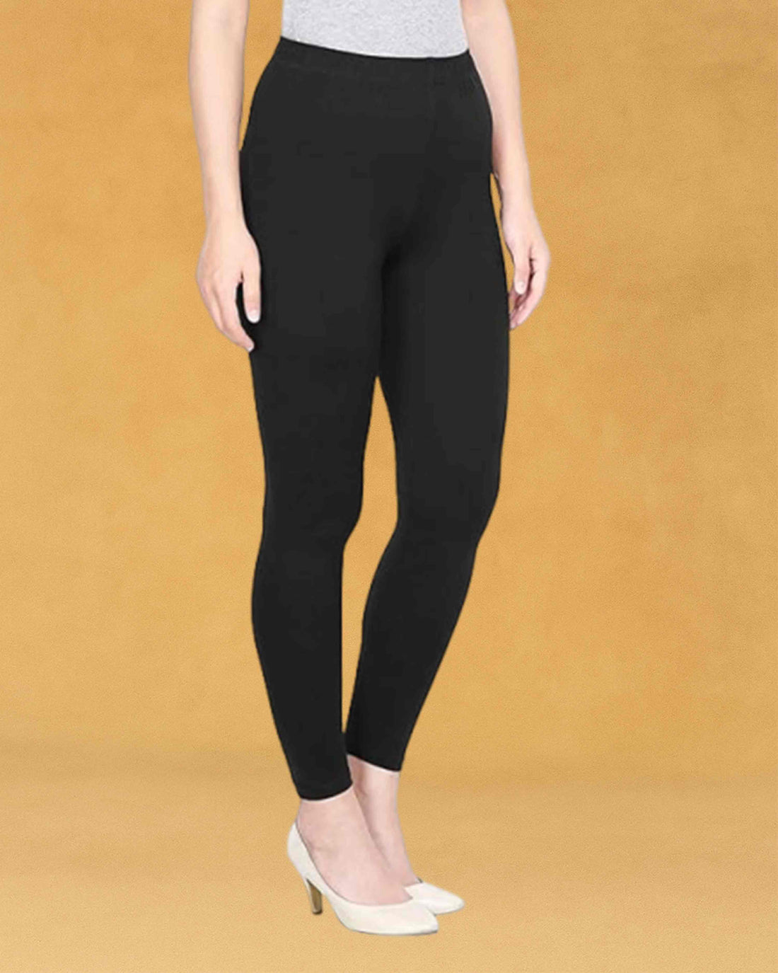Slimz Solid Stretchable Skinny Fit Cotton Fabric Ankle Length Leggings for Women - Black