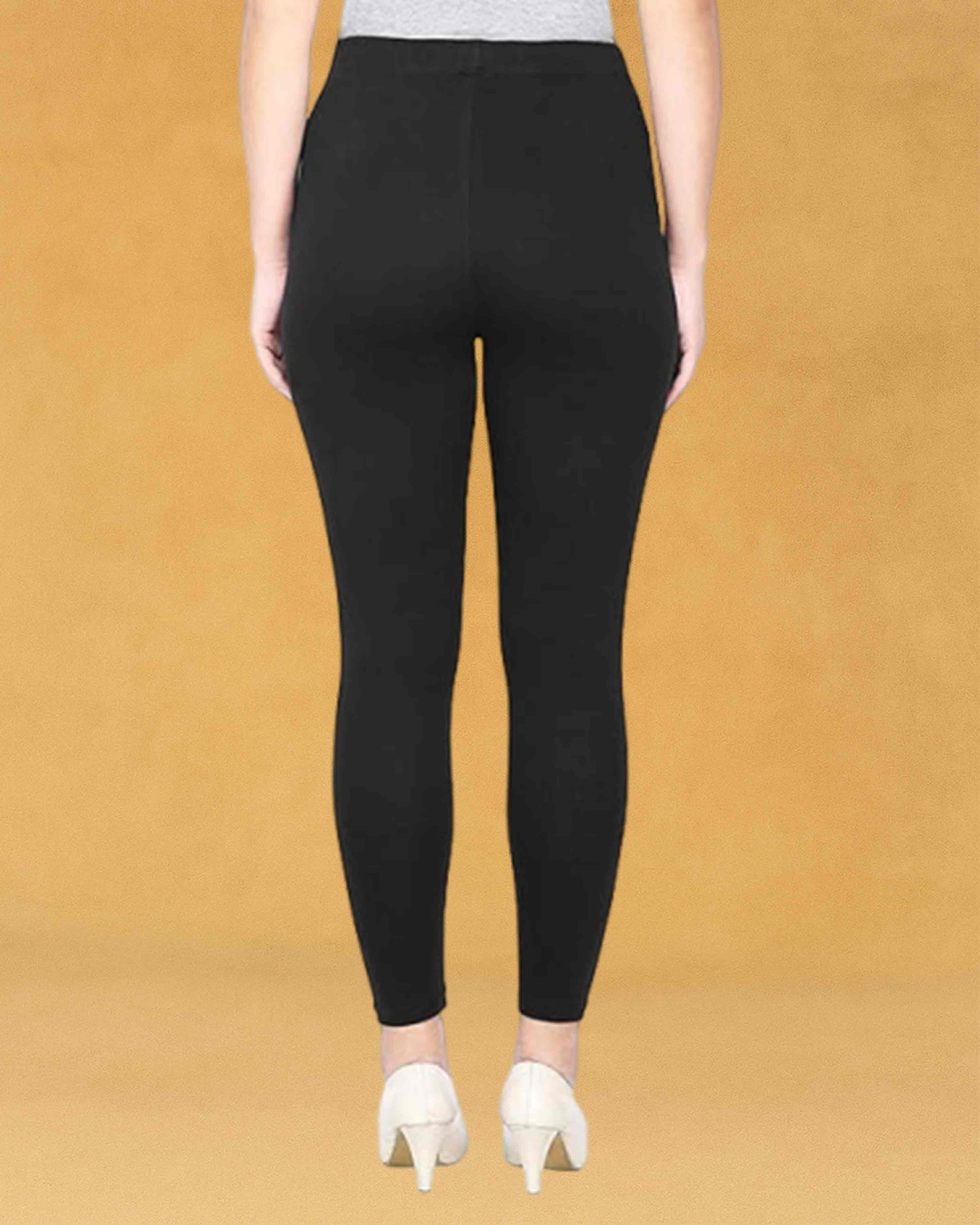 Slimz Solid Stretchable Skinny Fit Cotton Fabric Ankle Length Leggings for Women - Black