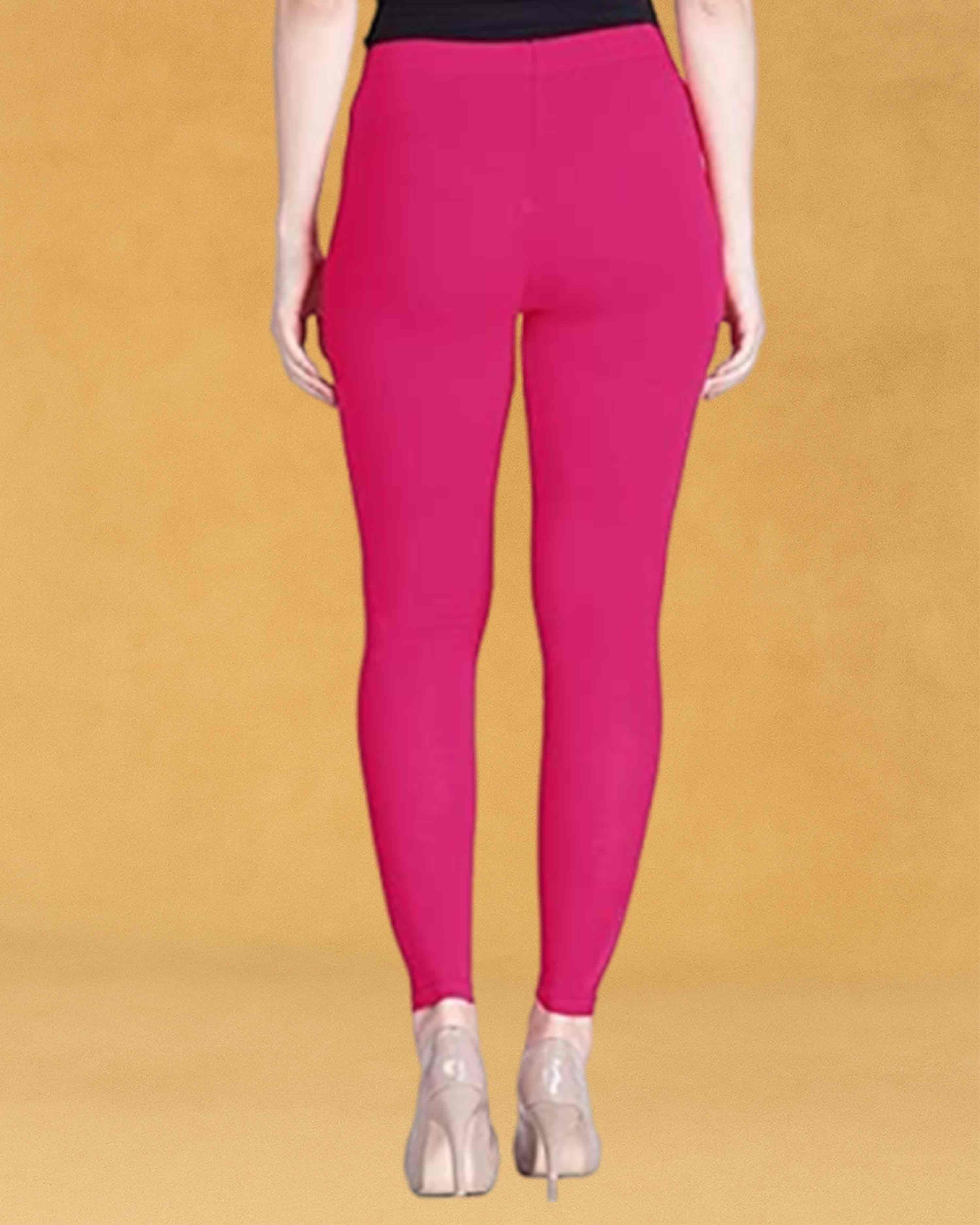 Slimz Solid Stretchable Skinny Fit Cotton Fabric Ankle Length Leggings for Women - Dark pink