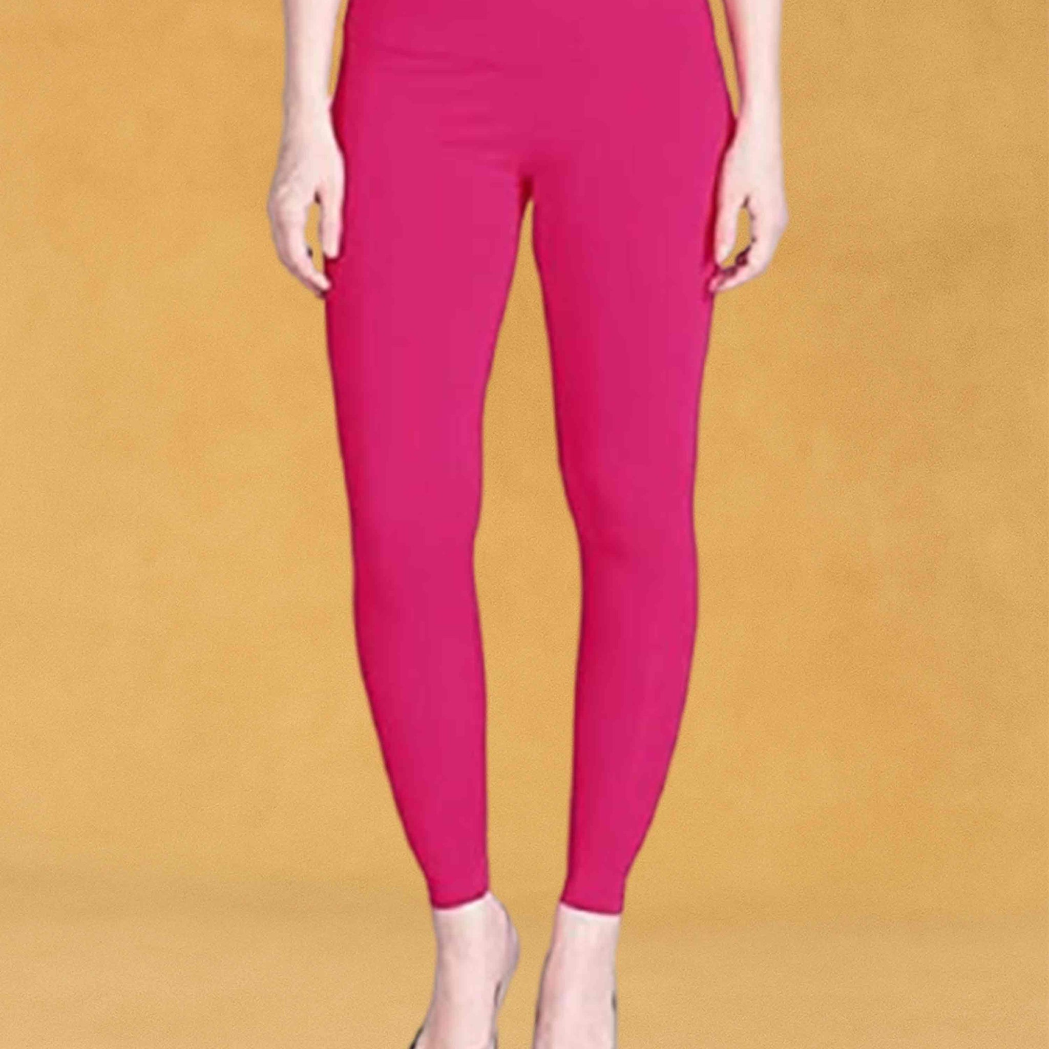 Slimz Solid Stretchable Skinny Fit Cotton Fabric Ankle Length Leggings for Women - Dark pink