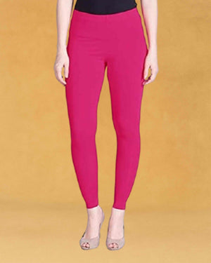Slimz Solid Stretchable Skinny Fit Cotton Fabric Ankle Length Leggings for Women - Dark pink