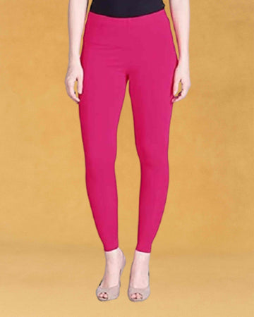 Slimz Solid Stretchable Skinny Fit Cotton Fabric Ankle Length Leggings for Women - Dark pink