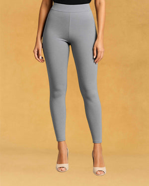 Stretchable Skinny Fit Cotton Fabric Ankle Length Leggings for Women - Grey