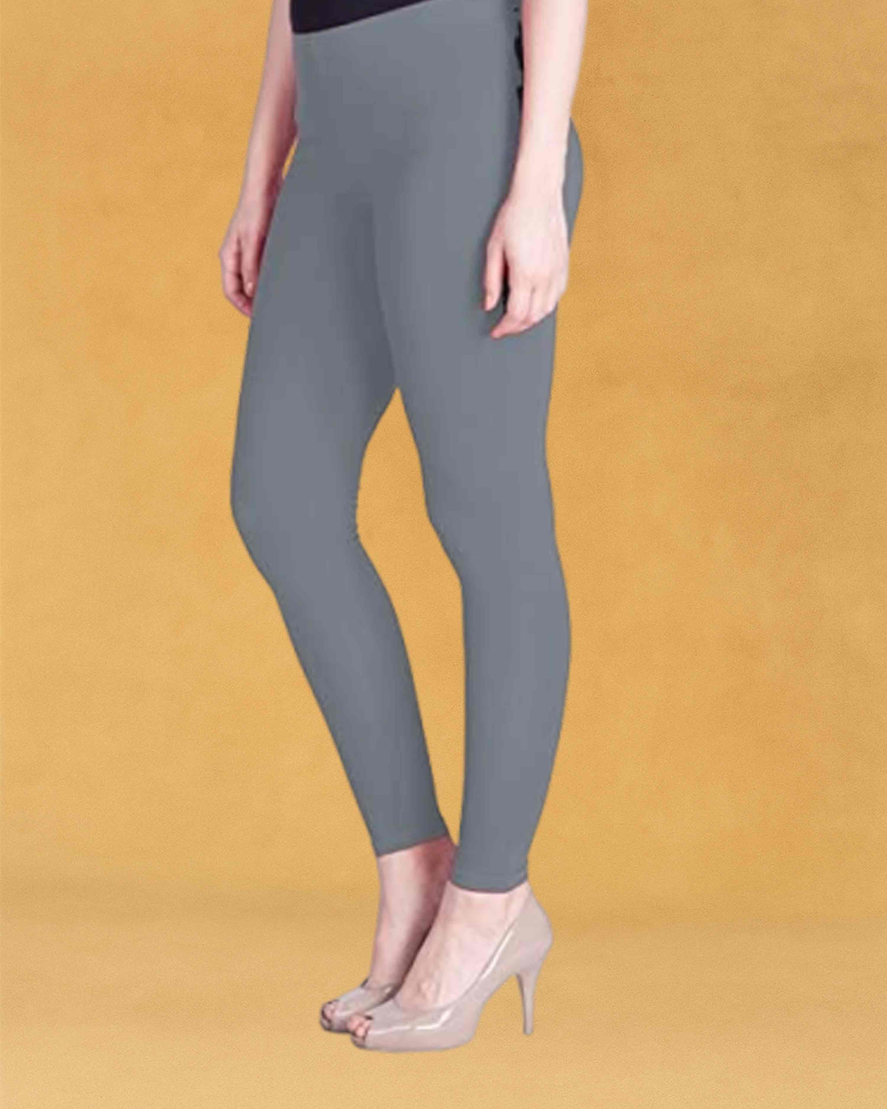 Stretchable Skinny Fit Cotton Fabric Ankle Length Leggings for Women - Grey