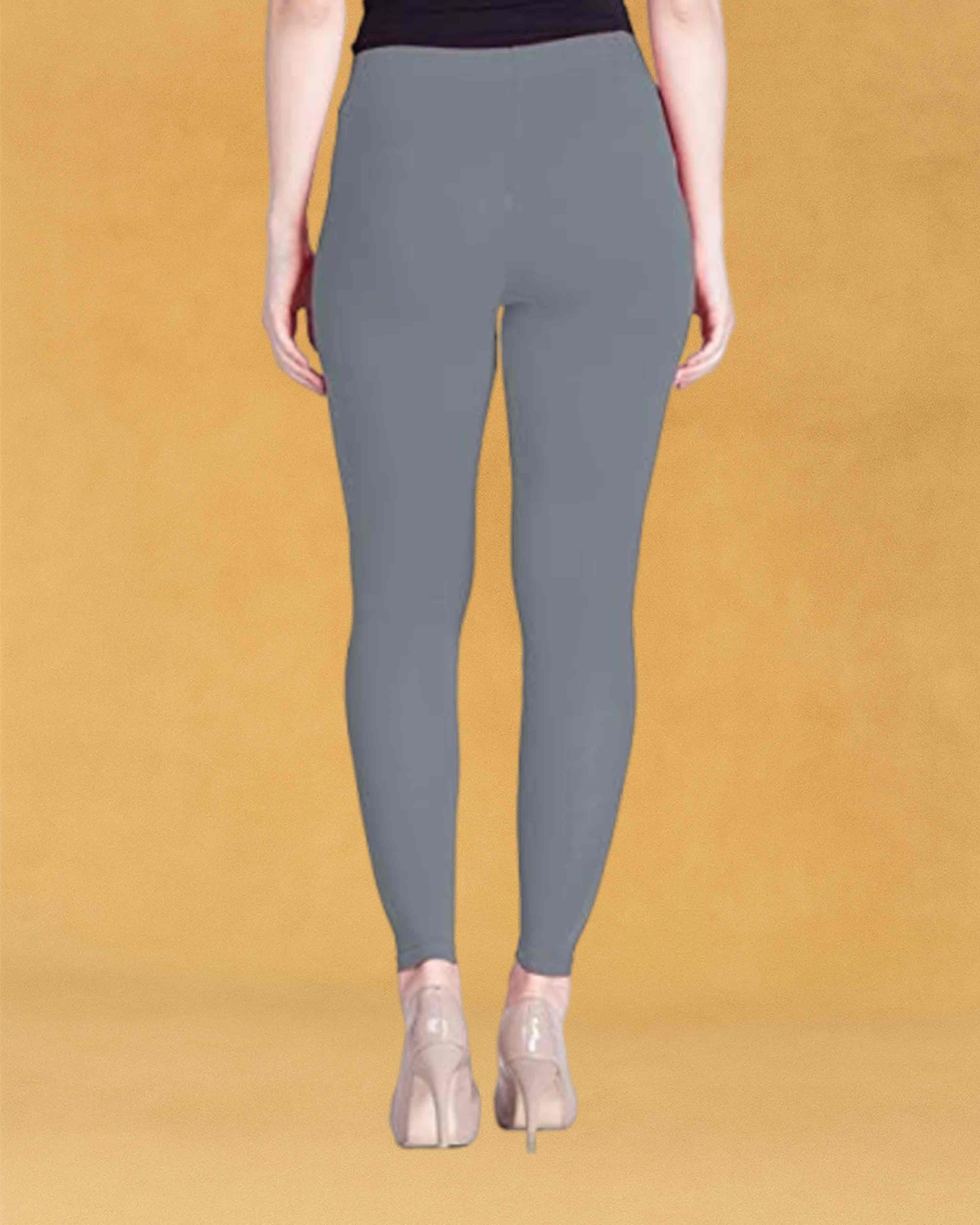 Stretchable Skinny Fit Cotton Fabric Ankle Length Leggings for Women - Grey