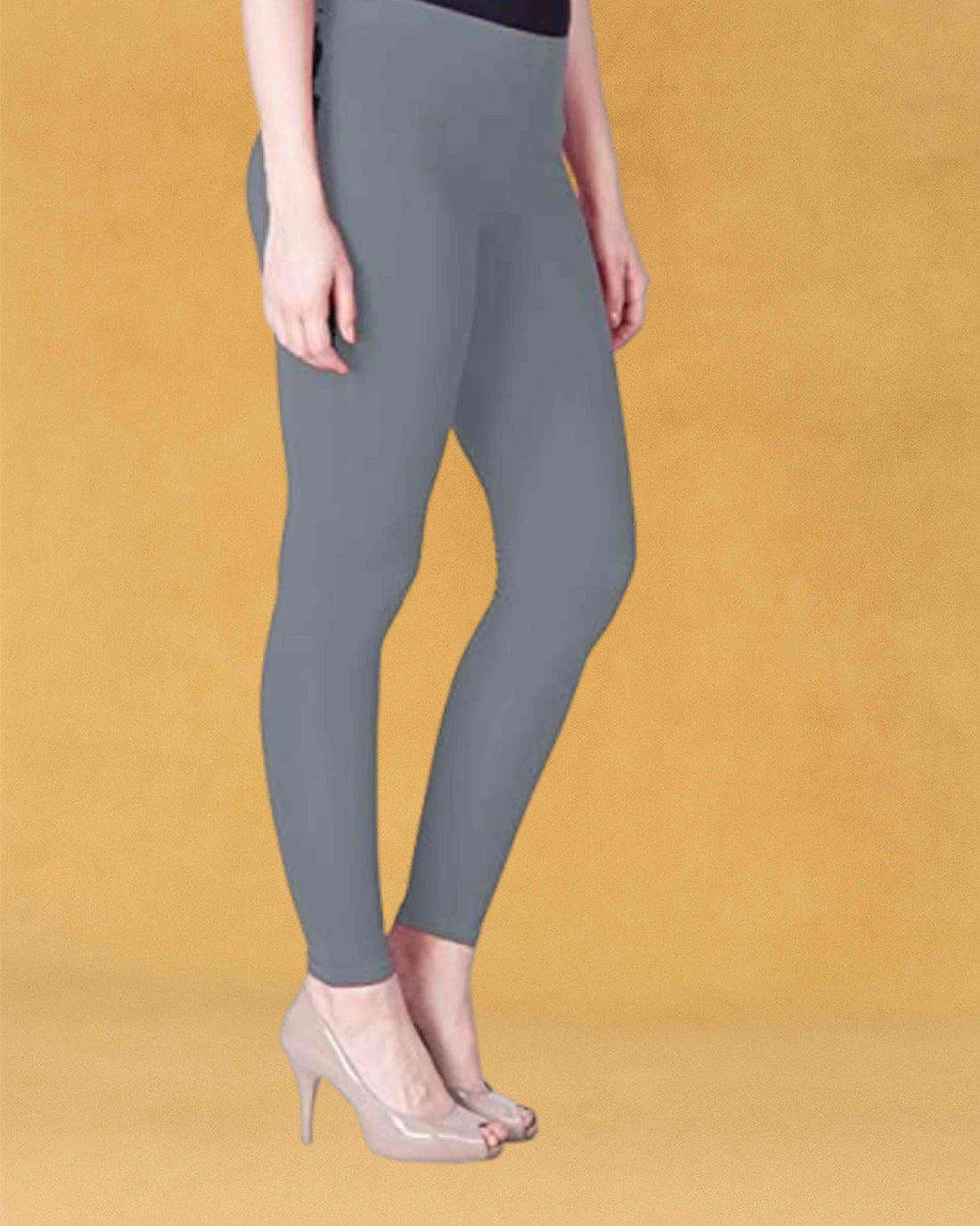 Stretchable Skinny Fit Cotton Fabric Ankle Length Leggings for Women - Grey