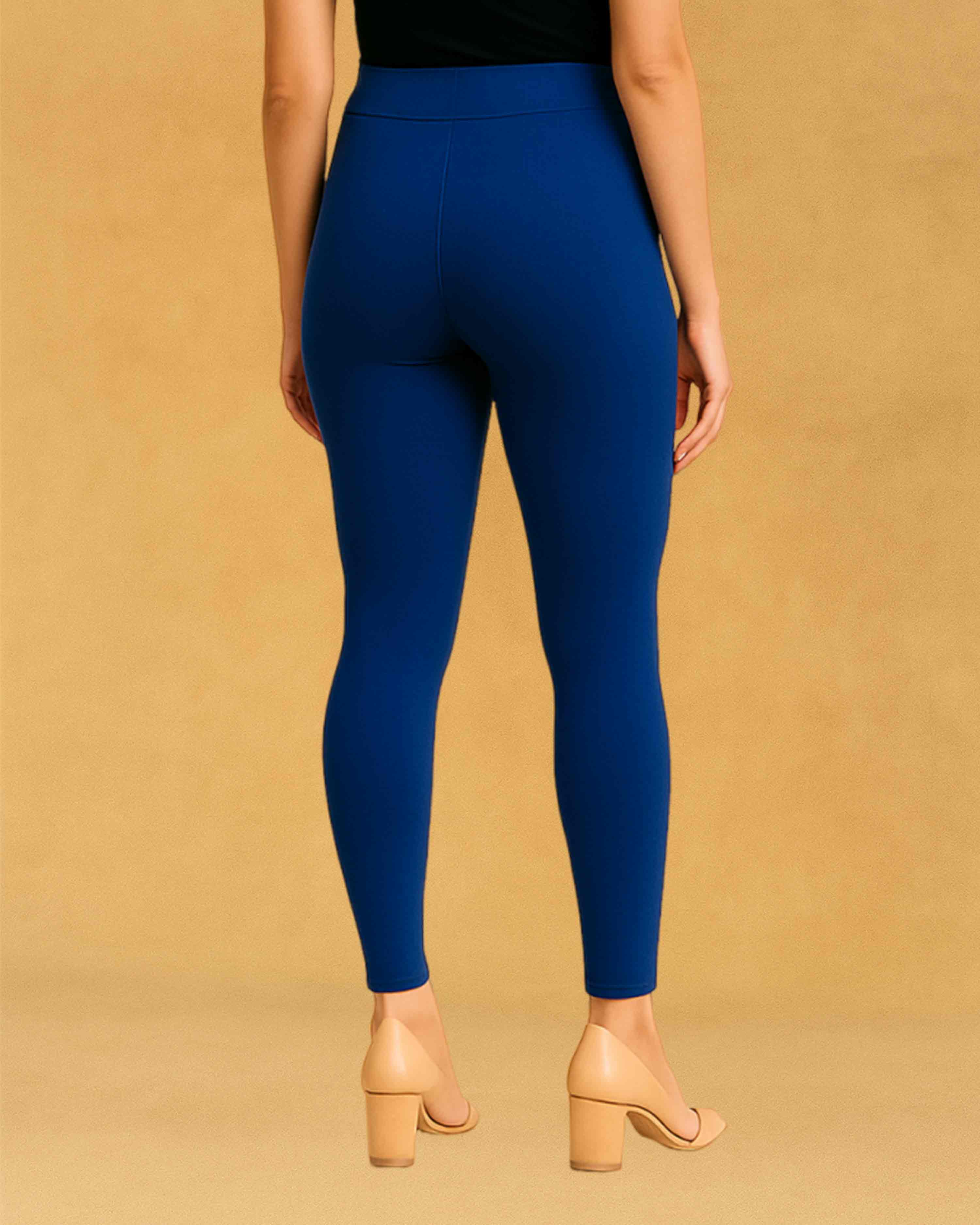 Slimz Solid Stretchable Skinny Fit Cotton Fabric Ankle Length Leggings for Women - Navy blue
